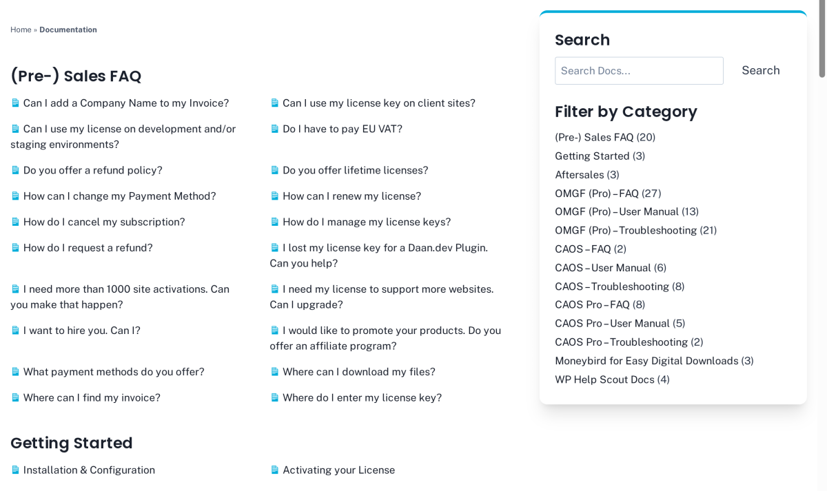 The documentation on daan.dev, powered by WP Help Scout Docs.