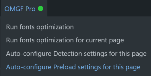 OMGF Pro v4.1.0's Smart Preload feature adds a new menu item to the top admin bar menu to auto-configure preload settings for the current page only.